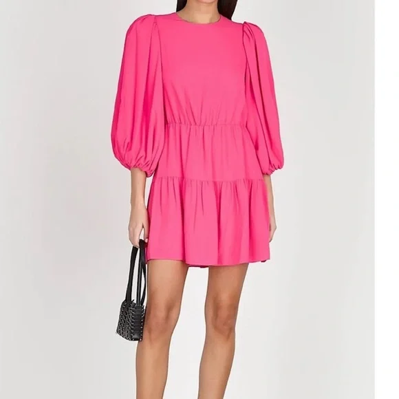 Alice + Olivia Shayla Pleated Balloon Sleeve Tiered Mini Dress - Picture 1 of 6